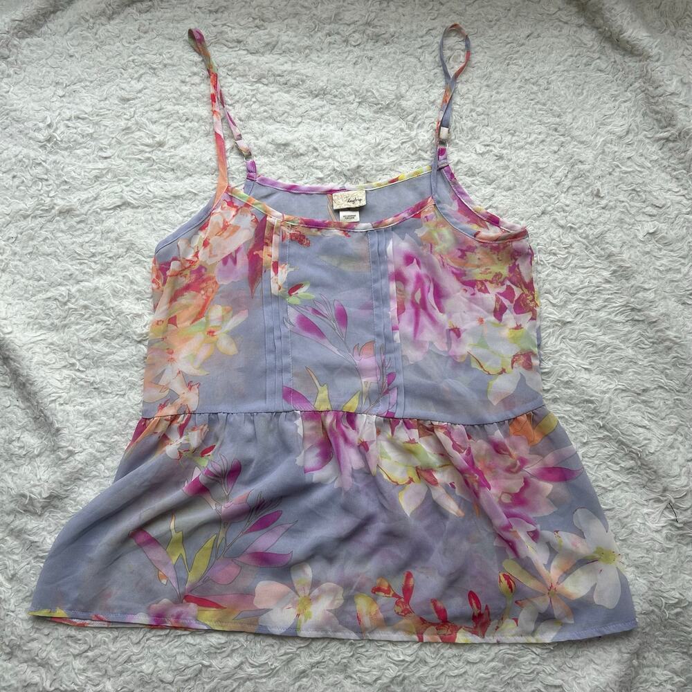 Daytrip Purple Floral Semi Sheer Boho Fairy Tank Top Size Medium